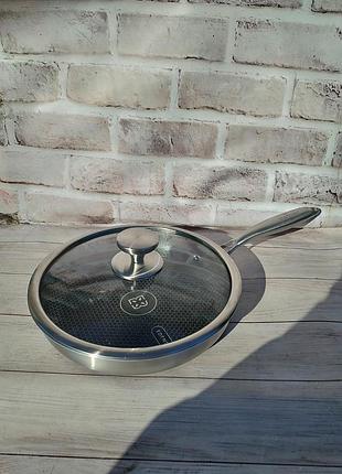 Сковорода edenberg eb-13059 из нержавеющей стали с крышкой с антипригарным покрытием 26 см стальной