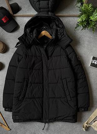 Куртка жіноча superdry оригінал супердрай подовжена чорна тепла з капюшоном