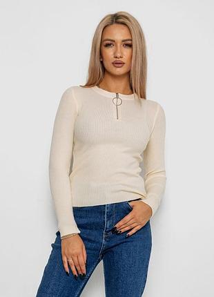 Кофта жіноча на блискавці в рубчик, колір кремовий,