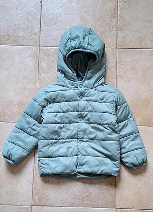 Куртка primark с капюшоном унисекс теплая стеганая демисезонная мята на 2-3 года