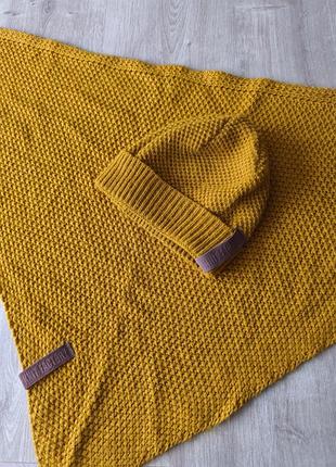 Комплект детская вязаная шапка+ шарф бактус knit factory . 9-10  лет.