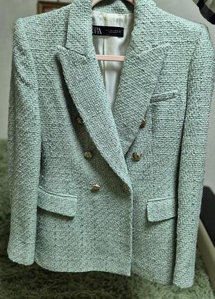 Двубортный пиджак блейзер твидовый zara