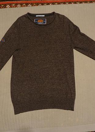 Мягонький тоненький смесовый лонгслив меланжевого коричневого цвета superdry англия s