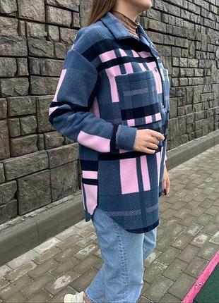 Теплая флисовая удлиненная рубашка оверсайз в клетку в клетку