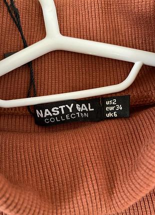 Сукня міні nasty gal теракотова в рубчик з широкими рукавами 2