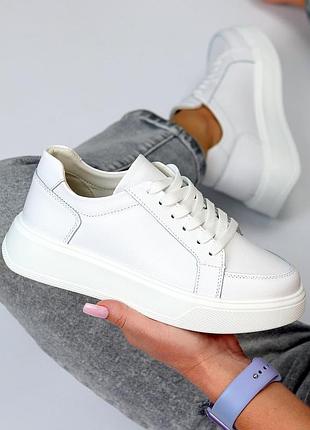 Білі кеди на потовщеній підошві натуральна шкіра флотар