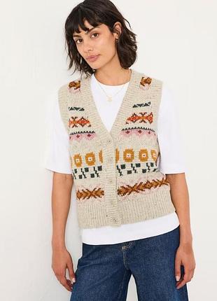 Стильна  вовняна жилетка/безрукавка/топ/жилет у вінтажному стилі. колекція 2025/26 року. fatface.  англія.