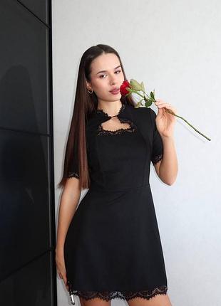 Сукня 2-ка крепдайвінг + мереживо, чорна, розмір 42-48