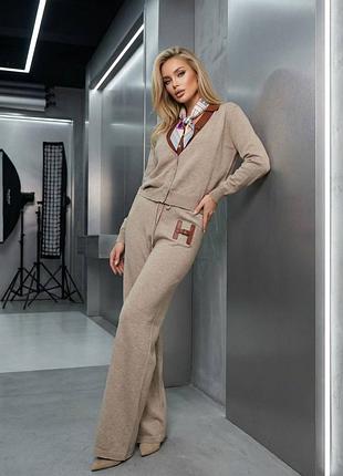 Костюм двойка кардиган и брюки палаццо трикотажные с платинкой