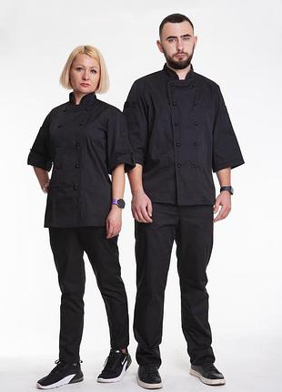 Костюм кухаря жіночий чоловічий котон поварський суші ресторан бар кухня колір чорний
