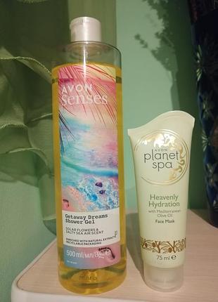 Набор подарочный для женщин: гель для душа 500 мл + маска для лица с маслом оливки planet spa