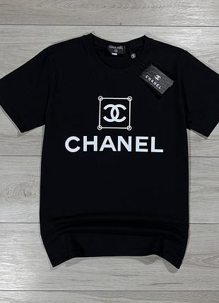 Нова жіноча чорна футболка шанель chanel logo cotton tee, розмір m