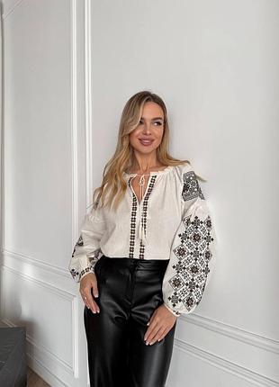 Жіноча вишиванка з обʼємними рукавами ☺️ біла жіноча вишиванка ✨ вишита блуза
