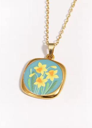 Ланцюжок з кулоном квітки нарциси нержавіюча сталь stainless steel