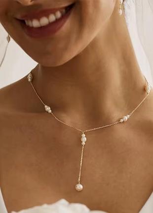 Ланцюжок з перлинками імітація перлів високоякісна прикраса нержавіюча сталь