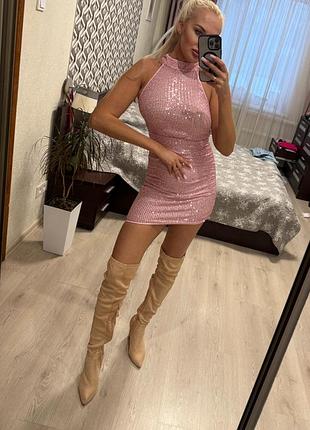 Женское безумно красивое розовое платье в паетках