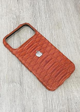 Повноцінний чохол зі шкіри пітона на iphone 17 pro max з яблоком із срібла 925 проби. чехол из кожи питона, класса люкс. filatrleather