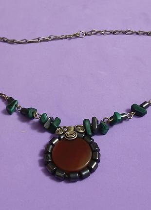 Колье с малахитом и сердоликом. индия.