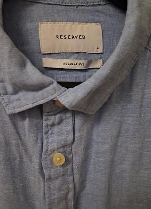 Рубашка рубашка мужская синяя под лен reserved, размер l - xl. 4