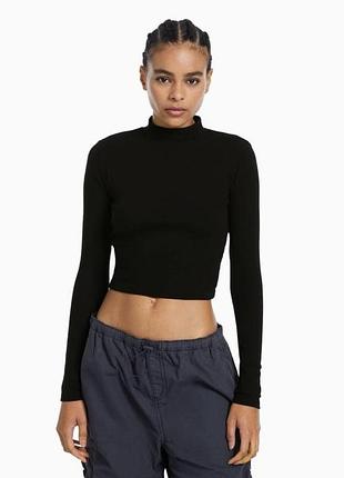 Лонглів вкорочений топ трикотажний  скімс під горло чорний базовий еластичний new look 8