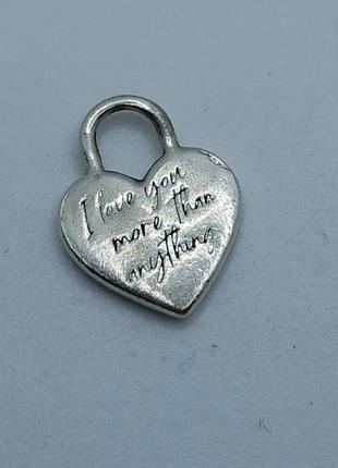 Винтажный серебряный подвес кулон в форме сердца "i love you more than anything" vintage archive cos zara