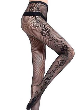 Колготки з візерунком "троянда" one size чорний k000680