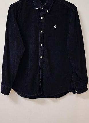 Рубашка рубашка мужская темно синяя вельветовая carhartt wip, размер m - l