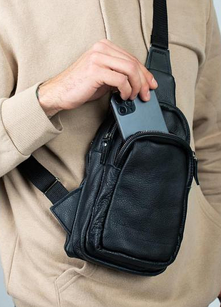 Бананка сумка слінг чоловіча шкіряна