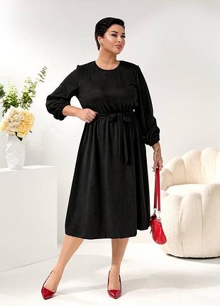 Жіноча замшева сукня вільного крою з поясом, плаття міді