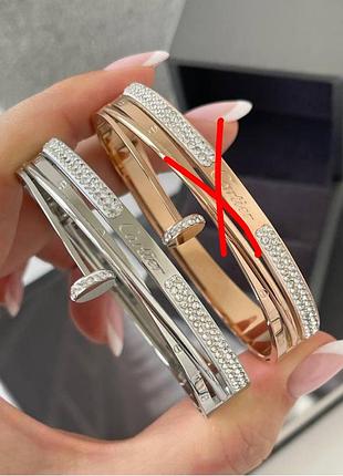 Браслет медсталь и родий, фианиты камушки, гвоздь гвоздик картье картье