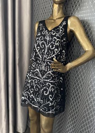 Вечірня сукня шифонова орнамент в паєтку, топ якість в стилі zara