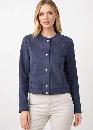 Primark жіноча замшева укорочена куртка, синій демісезонний жакет, стильний бомбер весна/осінь, розмір m/l