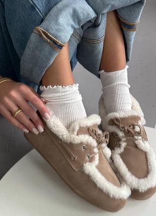 Жіночі лофери з натурального хутра miu loafers winter beige