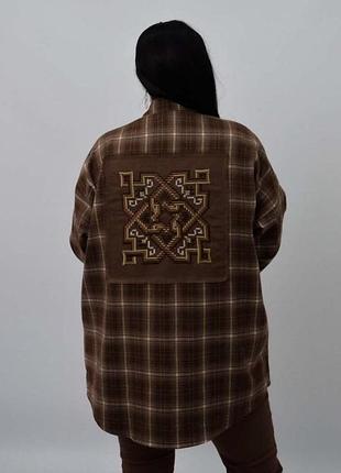 Сорочка в клітинку жіноча в етно стилі коричнева