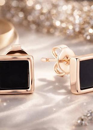 Позолоченные серьги квадратные черные пловушки медицинское золото подарок позолоченные серьги черненные квадратные гвоздики медзолото подарок