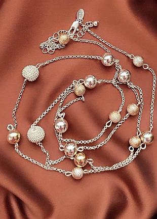 Длиная цепочка сотуар колье marks & spencer с шариками серебристого и золотистого цвета