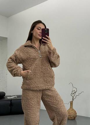 Жіночий теплий костюм тедді хутро двійка з хутра для дому
