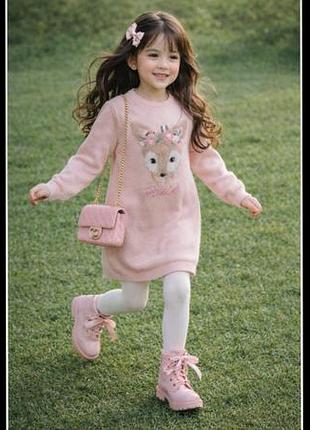 Тёплое вязаное платье primark с оленёнком