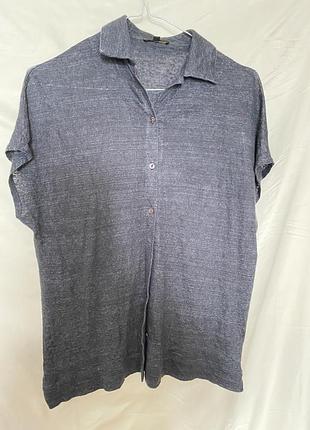 Блузка massimo dutti 100% льон xs сіра короткий рукав ідеал