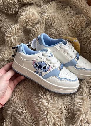 Кеди білі для дівчинки шкіряні стіч stitch кросівки 31-32 розмір 20 см устілка екошкіра кросівки дитячі білі