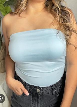 Топ голубой кроп топик бандо