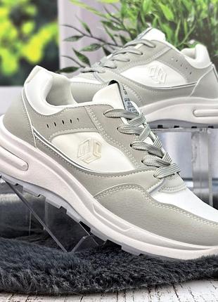 Кроссовки женские gipanis белые с серым демисезонные эко-кожа с текстилем 8325