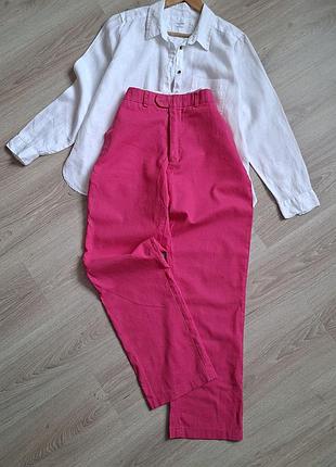 Рожеві льняні прямі брюки