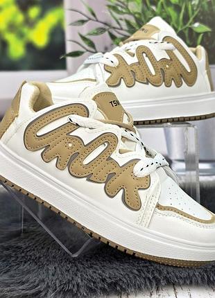 Кроссовки женские violeta белые с бежевым эко-кожа демисезонные 8316