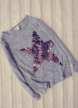 Красивый свитер ткплый реглан с паетками