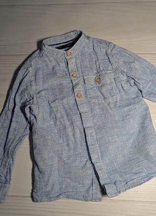 Рубашка праздничная на стойкую голубая голубая синяя 2-4