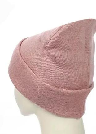Женская розовая, теплая шапка
