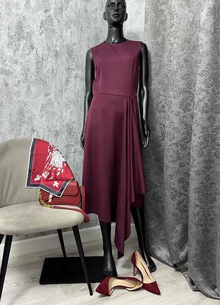 Бордова сливова сукня міді без рукавів з асиметричним кроєм спереду desali розмір m