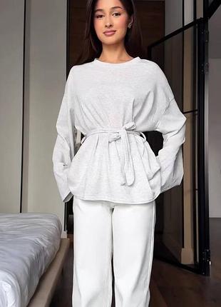 Лонгслив удлиненный с поясом, лонг, кофта