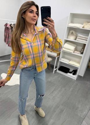Жіноча повсякденна сорочка рубашка фланелева у клітинку